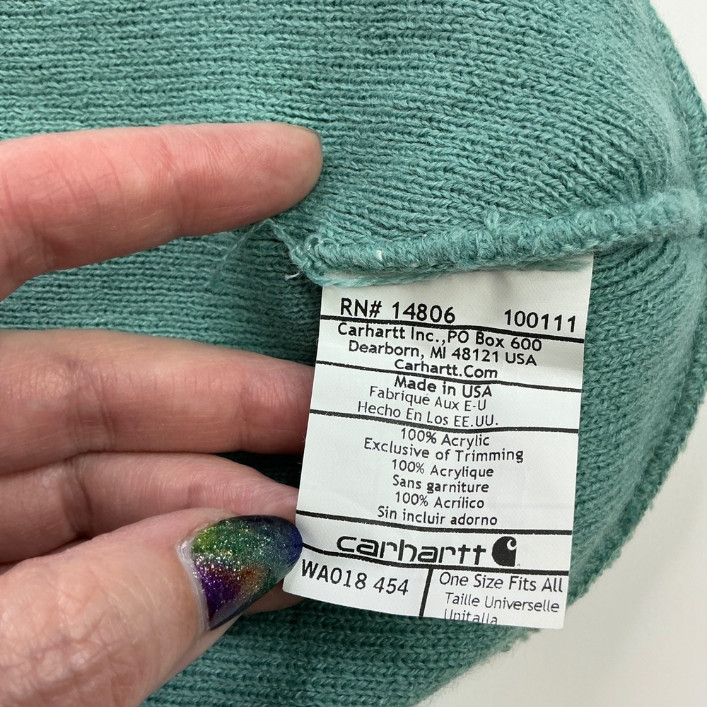 Carhartt Green Watch Hat Beanie Unisex OSFA A18‎ Rib Knit Logo Patch USA Made - Picture 8 of 12